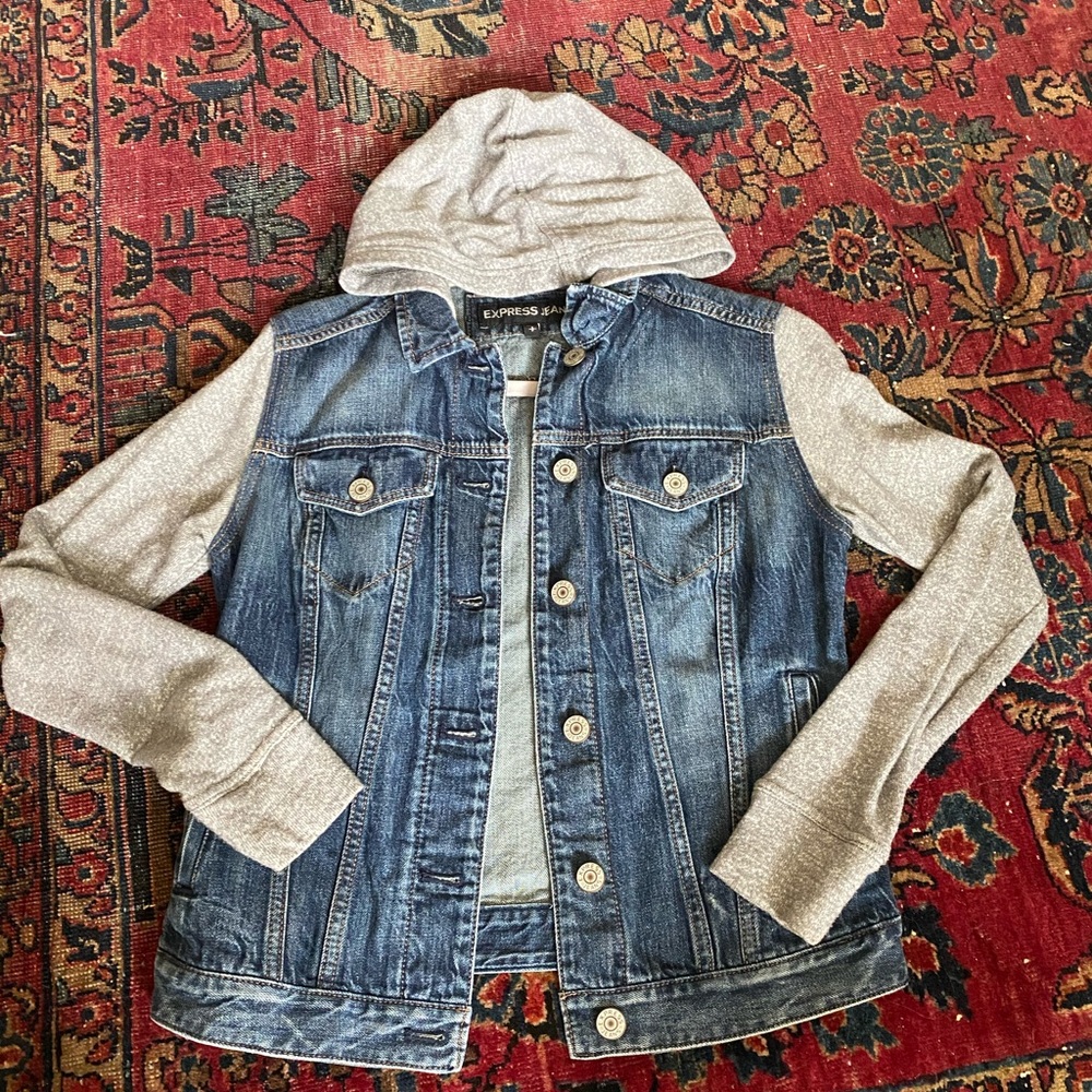 Sweatshirt Sleeve Hooded Denim Jacket